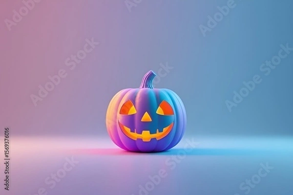 Obraz Colorful Gradient Jack-o'-Lantern on Pastel Background | 3D Halloween Pumpkin Art