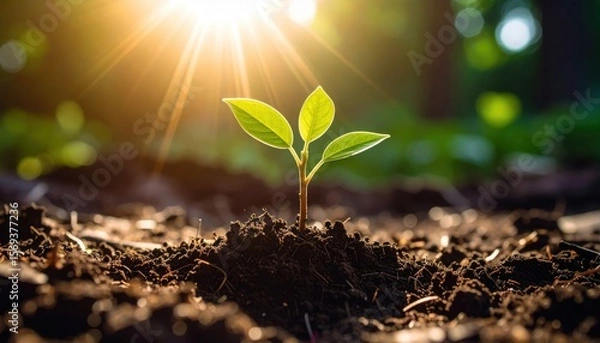 Fototapeta Sprout of life: Witness the delicate beauty of a young sprout reaching for the sun, symbolizing growth, renewal, and the promise of life. This image captures the essence of spring, potential.