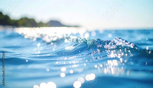 Fototapeta Ocean's Embrace: A tranquil scene, the azure water glistens in the bright sunlight. Witness the serene dance of light and water, inviting you to feel the freshness.
