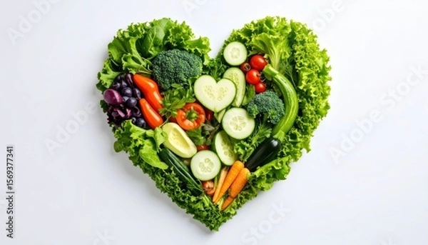 Fototapeta Healthy Heart of Veggies: A vibrant heart shape crafted from a colorful array of fresh vegetables. Representing wholesome eating and wellness, this image showcases the natural beauty of healthy food.