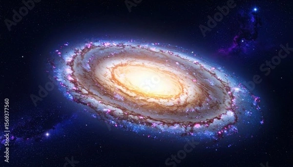 Fototapeta Galaxy's Cosmic Dance: An artistic display of celestial wonders, with a galaxy showcasing its luminous spiral arms against a deep space, bathed in a cosmic glow.
