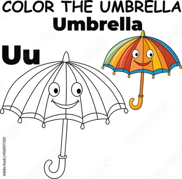 Fototapeta U for Umbrella Coloring Worksheet for Preschool – AI Inspired Concept Hand Drawn Vector in Illustrator