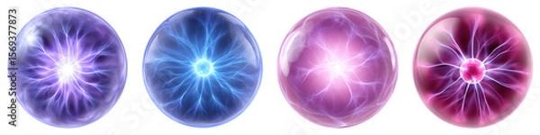 Fototapeta Plasma orb energy effect with glowing core in blue, purple, and pink colors showing sci fi electric light patterns