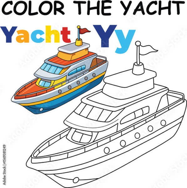 Fototapeta Y for Yacht Coloring Worksheet for Preschool – AI Inspired Concept Hand Drawn Vector in Illustrator