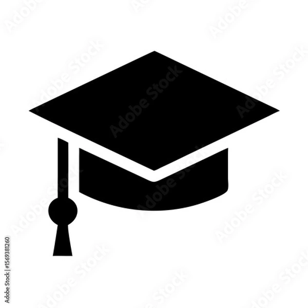 Fototapeta "Minimalist black graduation cap icon on white background, flat vector style"