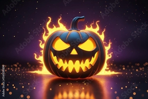 Obraz Fiery Glowing Jack-o'-Lantern with Flames and Starry Halloween Background