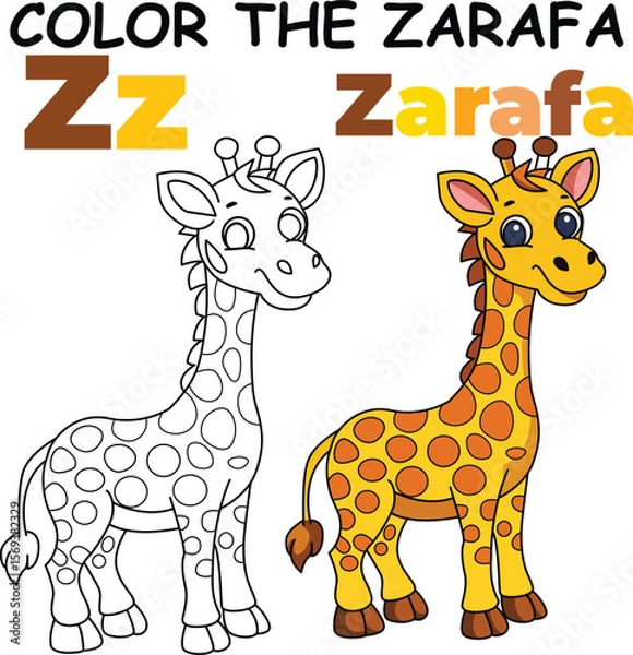Fototapeta Z for Zarafa Coloring Worksheet for Preschool – AI Inspired Concept Hand Drawn Vector in Illustrator