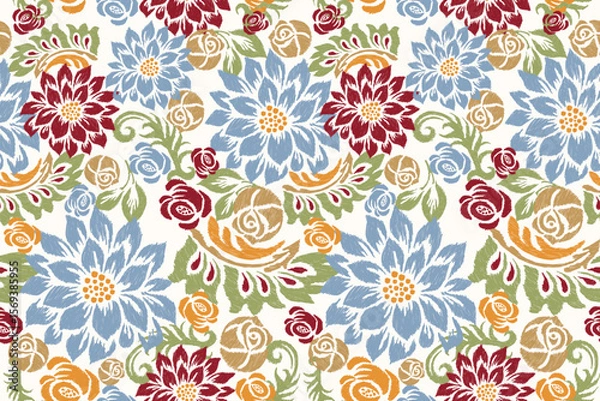 Obraz Ikat floral seamless pattern vector illustration 