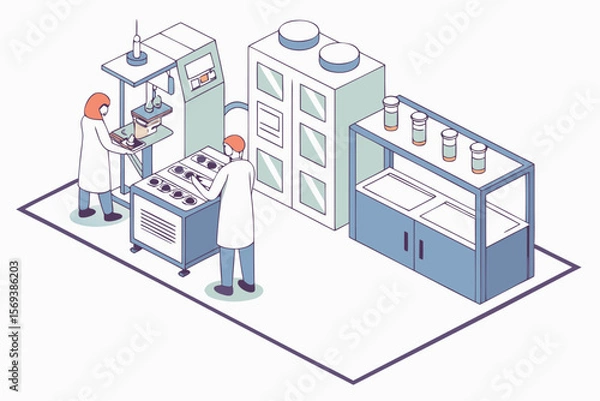 Fototapeta Lab-to-Life: A Cross-Section of the Medical Manufacturing Pipeline from Research to Final Product"