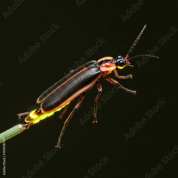 Fototapeta Glowing Firefly CloseUp Macro Photography of a Firefly on a Plant