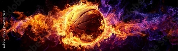 Fototapeta basketball in the fire. a basketball ball is on fire. a fire hydrant that is glowing in the dark