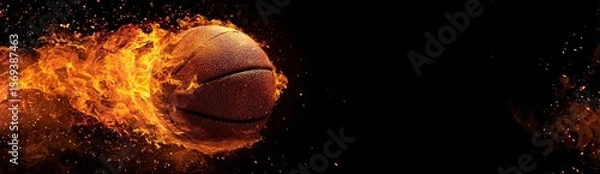 Fototapeta basketball on a black background - - stock photo #. a basketball ball is on fire in the dark. a ball that is in the air