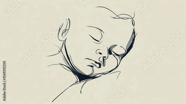 Obraz Minimalist line drawing of a peacefully sleeping baby, ideal for baby care branding or promotion
