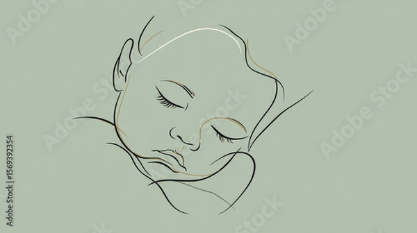 Obraz Minimalist line drawing of a peacefully sleeping baby, ideal for baby care branding or promotion