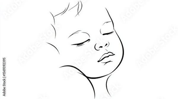 Obraz Minimalist line drawing of a peacefully sleeping baby, ideal for baby care branding or promotion
