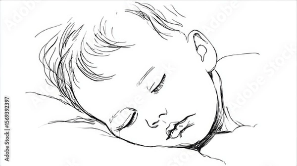 Obraz Minimalist line drawing of a peacefully sleeping baby, ideal for baby care branding or promotion