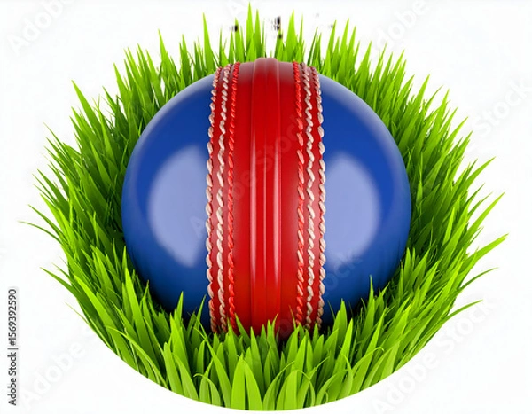 Fototapeta A vibrant cricket ball resting peacefully in lush green grass symbolizing sportsmanship with bright