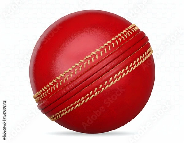 Fototapeta A vibrant red cricket ball stitched with anticipation for the next match under bright diffused
