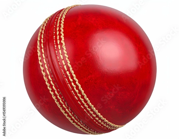 Fototapeta A vibrant red cricket ball symbolizing teamwork and passion for the game isolated on white with