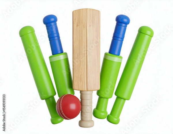 Fototapeta A vivid cricket game setup promising runs and wickets anticipation hanging in the air with bright
