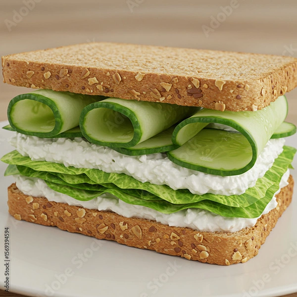 Fototapeta Delicious Cucumber and Cream Cheese Sandwich Recipe Easy Lunch Ideas