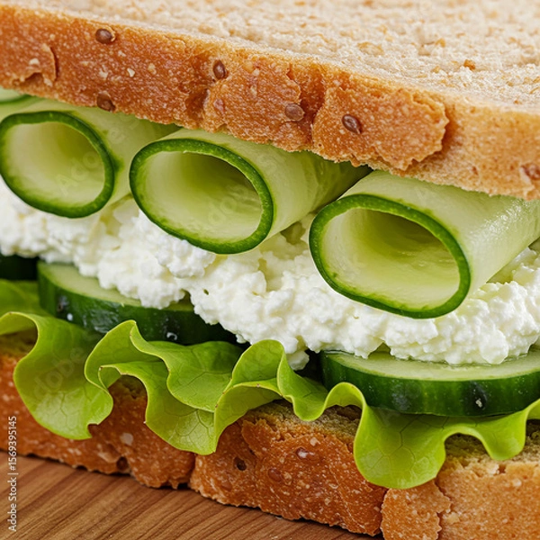 Fototapeta Delicious Cucumber and Cream Cheese Sandwich Recipe Healthy Lunch Ideas