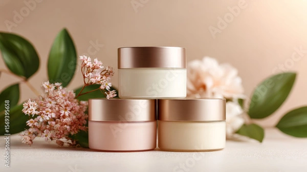 Obraz Three skincare cream bottles for women, including Vaseline, against a clean backdrop