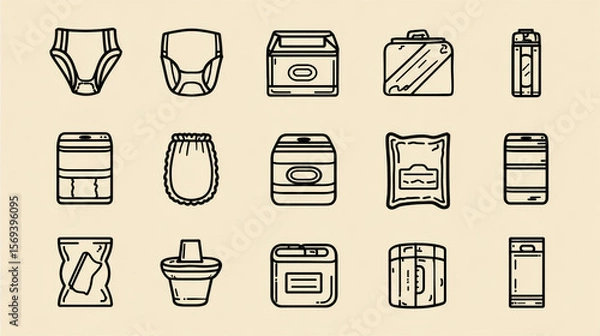 Obraz Vector icon collection for absorbent products such as baby diapers, sanitary pads, and napkins