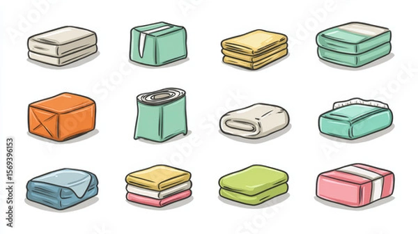 Obraz Vector icon collection for absorbent products such as baby diapers, sanitary pads, and napkins