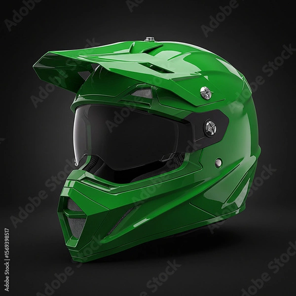 Fototapeta Green Motocross Helmet Protective Gear for OffRoad Riding