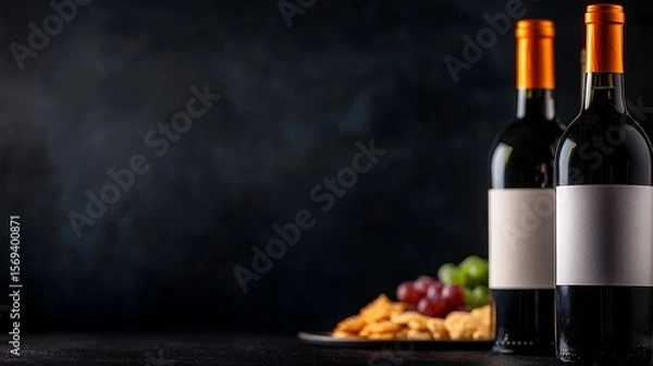 Obraz Elegant Wine Bottles with Grapes and Crackers