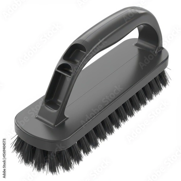 Fototapeta Heavy-duty black scrubbing brush with ergonomic handle for cleaning floors, tiles, and hard surfaces, durable household sanitation tool