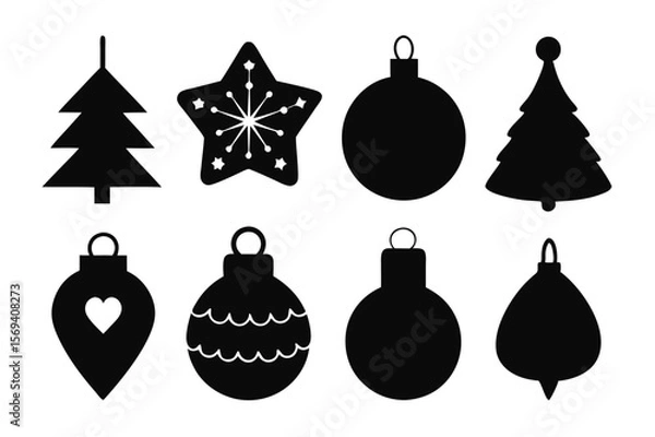 Fototapeta Eight black shapes symbolize festive winter holidays on a transparent background beautifully