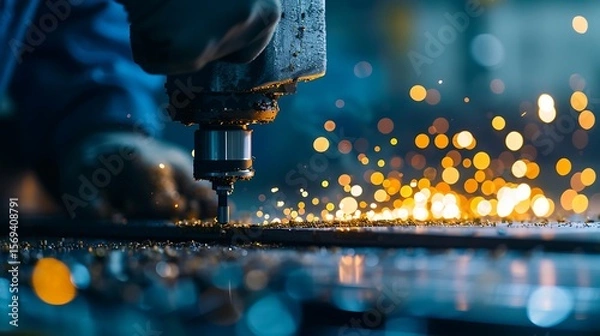 Fototapeta CNC Milling Machine Cutting Metal with Sparks