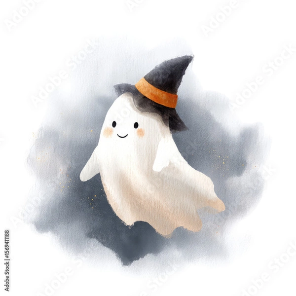 Obraz Friendly Ghost with a Smile Floating in the Air for Halloween Celebration