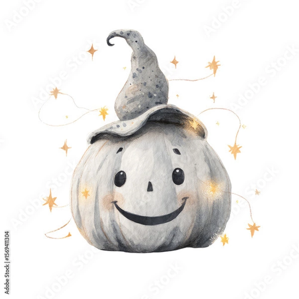 Obraz Whimsical Pumpkin Lantern with Big Smile and Playful Hat, Perfect for Halloween Home Decor and Festive Celebrations