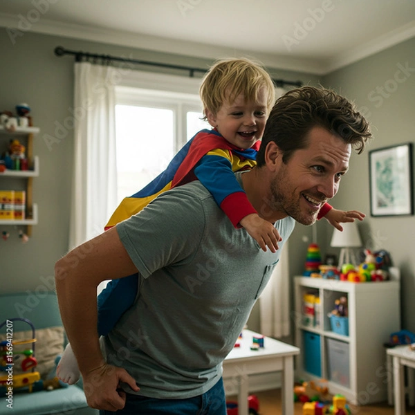 Fototapeta Happy Father and Son Playing at Home A Moment of Joy and Connection