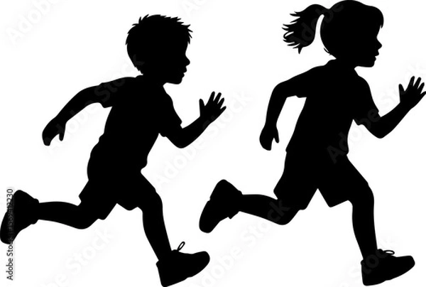 Fototapeta Running kids silhouette vector illustration