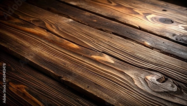 Fototapeta Rustic brown wood surface with linear grain and natural weathered texture