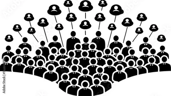 Fototapeta Vector  a large group of people connected to smaller groups above them in a network like structure view
