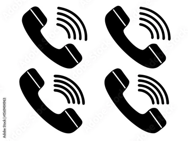 Fototapeta Vector  four black telephone handsets with sound waves arranged in a grid pattern on a white background image