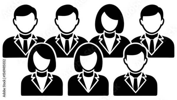 Fototapeta Vector  illustration of seven people in business attire with no facial features in black and white style