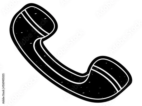 Fototapeta Vector  illustration of a black and white telephone receiver with curved design and white outline effect