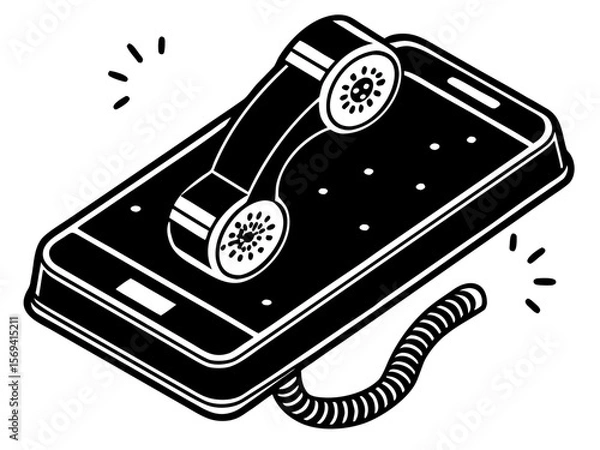 Fototapeta Vector  isometric illustration of a smartphone with an old fashioned telephone handset on the screen design