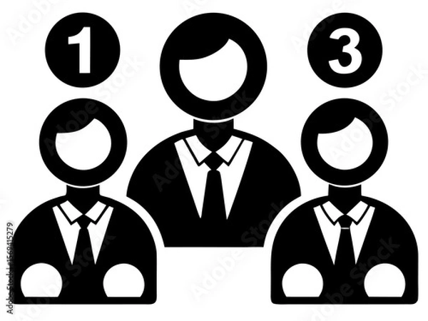 Fototapeta Vector  three stylized figures in suits with numbers one and three above the figures on the sides shown in black