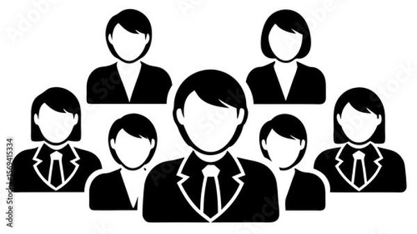 Fototapeta Vector  illustration of a group of seven people in business attire with ties and suit jackets in black and white