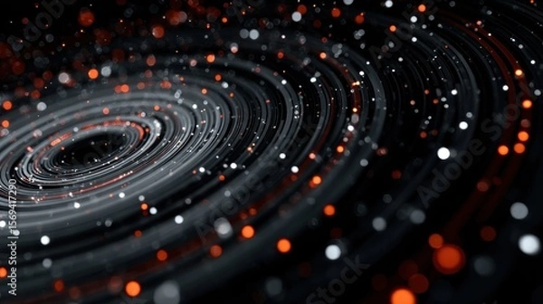 Fototapeta Abstract luminous rings and bokeh effect against dark backdrop illustration