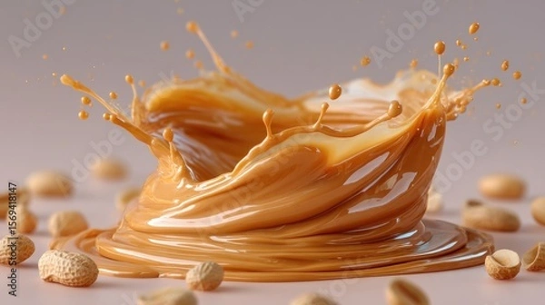 Fototapeta Peanut butter explosion: a captivating swirl of creamy indulgence and nuts