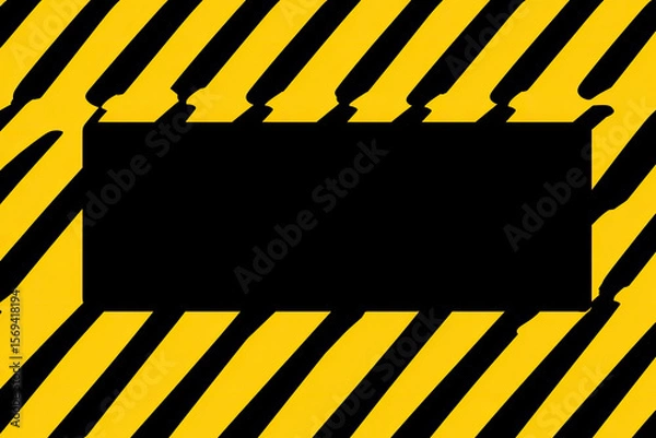 Obraz Yellow and black diagonal stripes background with a central black rectangle