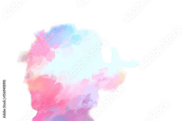 Obraz Abstract, soft, painted profile.  Pale pastel colors blend to create a hazy, ethereal head